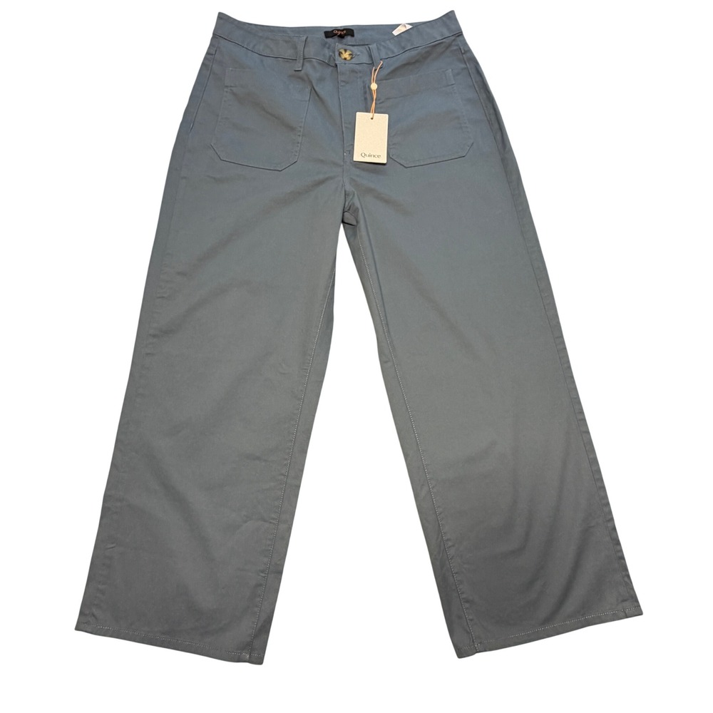 Quince Organic Stretch Cotton Chino Cropped Wide Leg Aegean Blue Pants - Picture 3 of 16